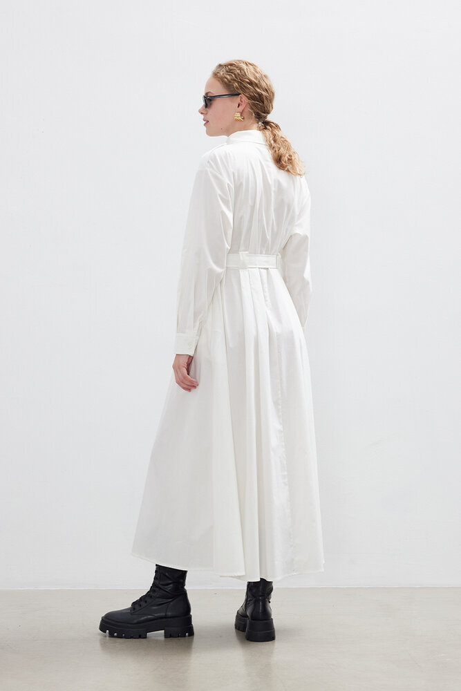 BE BLUE - EKRU PAMUKLU TRENÇ ELBİSE