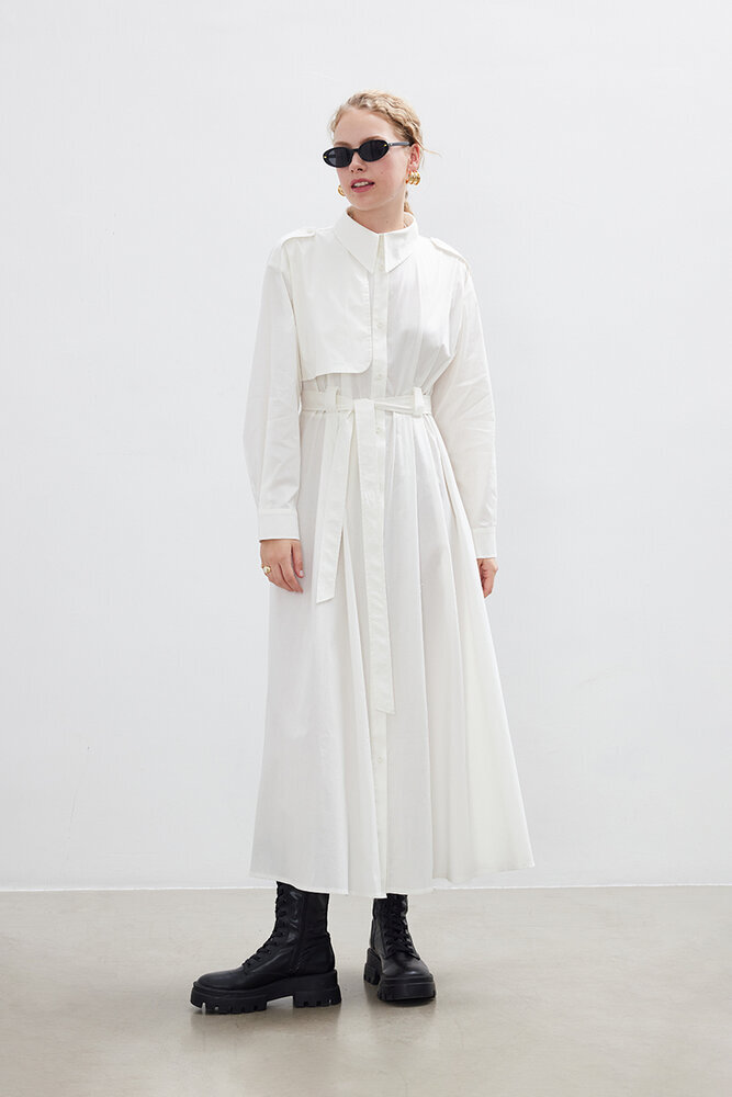 BE BLUE - EKRU PAMUKLU TRENÇ ELBİSE