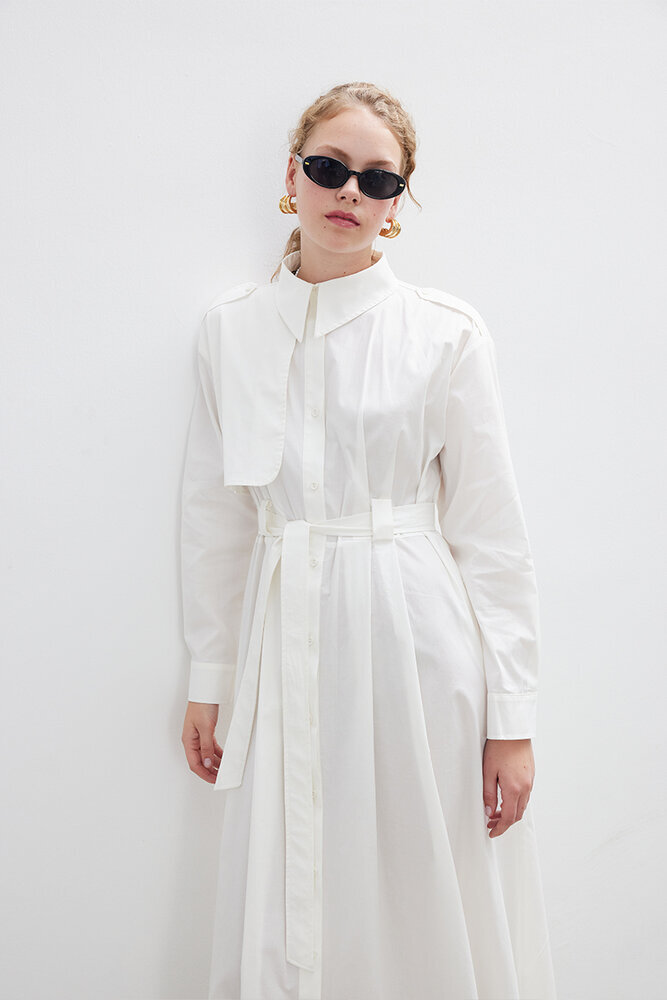 BE BLUE - EKRU PAMUKLU TRENÇ ELBİSE