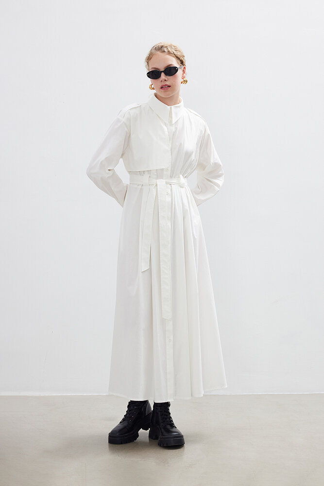 BE BLUE - EKRU PAMUKLU TRENÇ ELBİSE