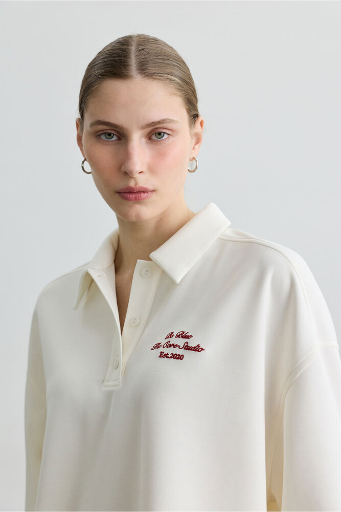 EKRU POLO YAKA İNCE SWEATSHIRT - Thumbnail