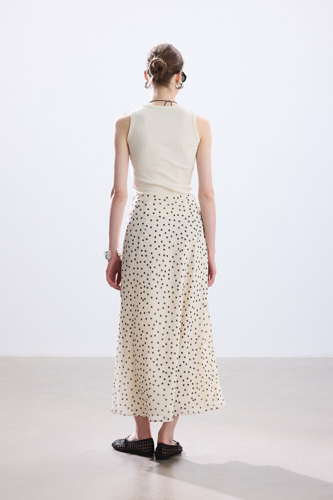 BE BLUE - EKRU PUANTİYE DESENLİ ETEK