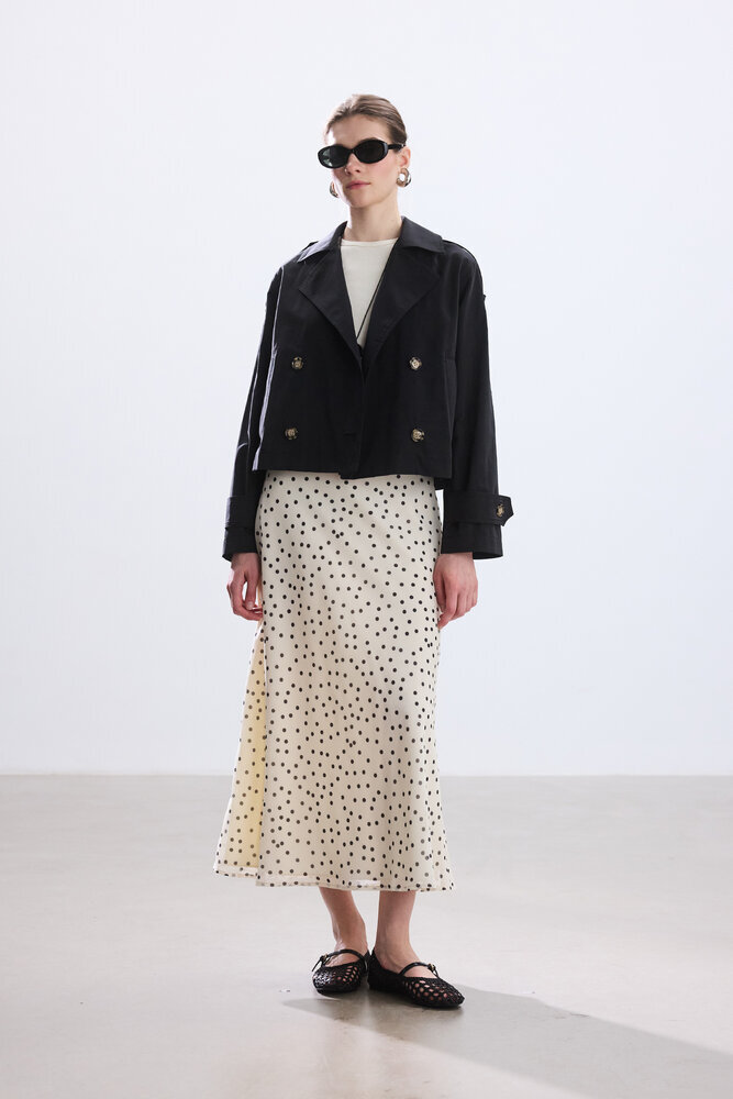 BE BLUE - EKRU PUANTİYE DESENLİ ETEK