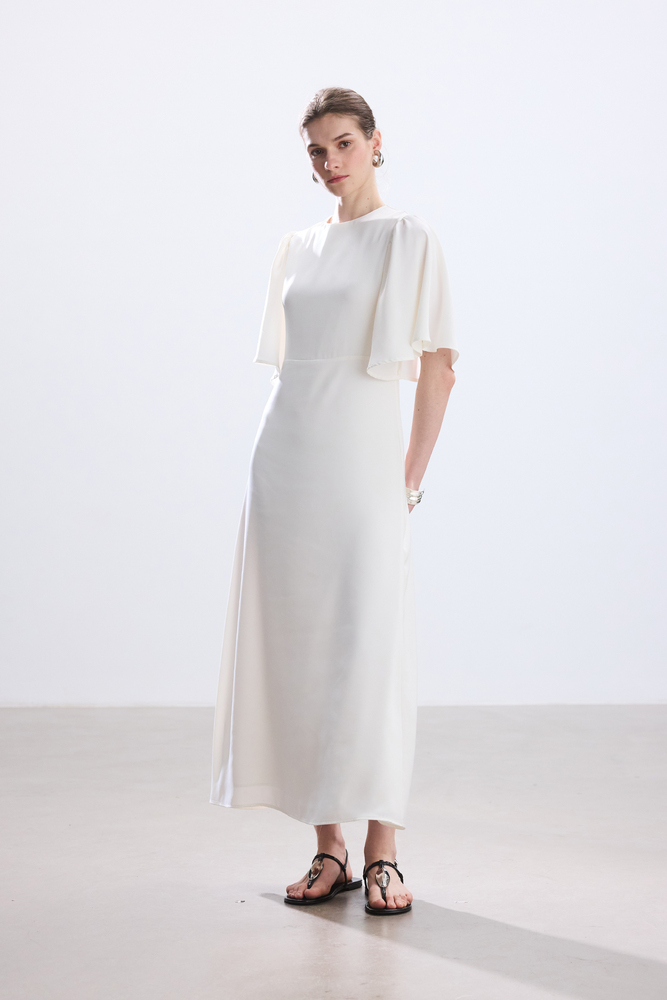 BE BLUE - EKRU ROMANTİK SATEN ELBİSE