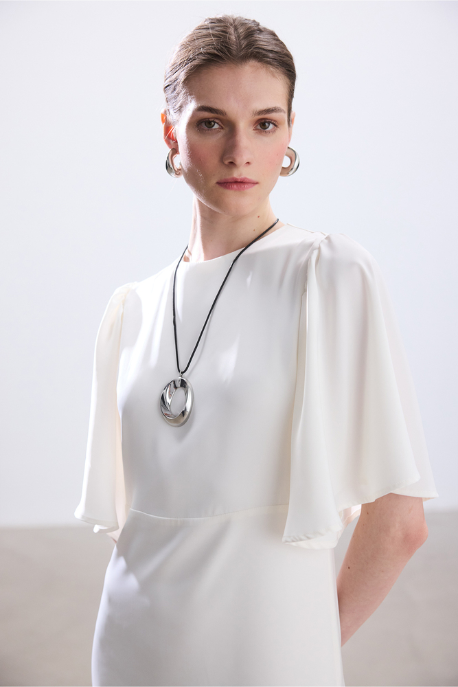 BE BLUE - EKRU ROMANTİK SATEN ELBİSE