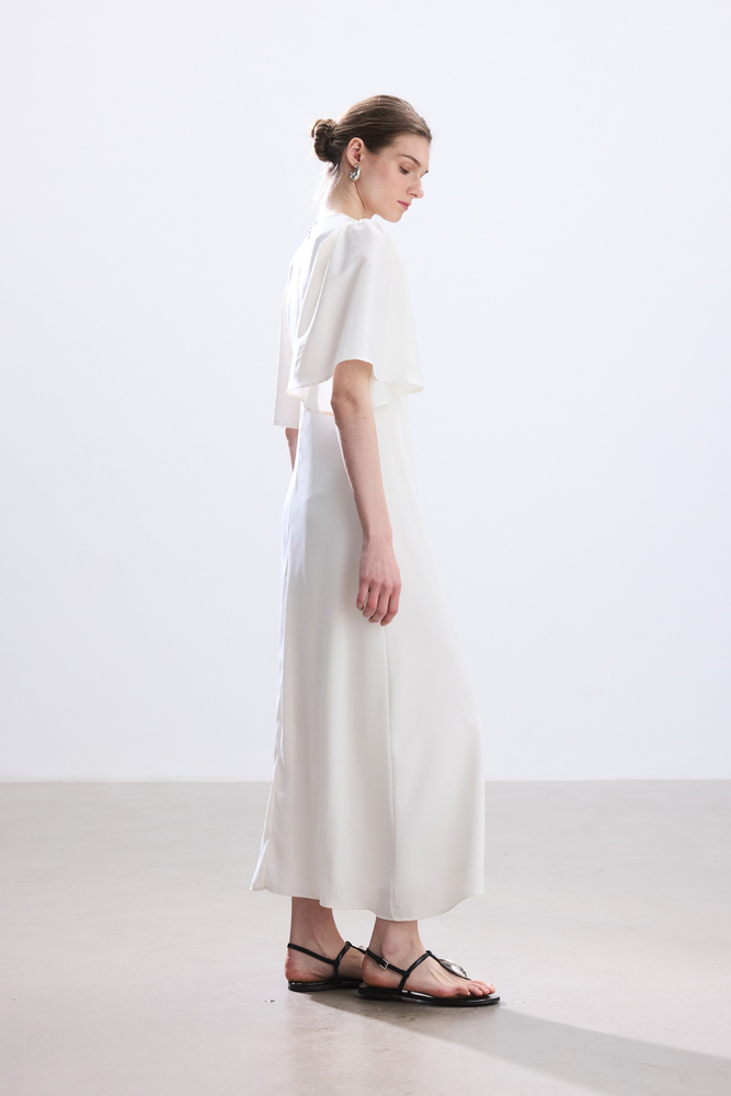 BE BLUE - EKRU ROMANTİK SATEN ELBİSE