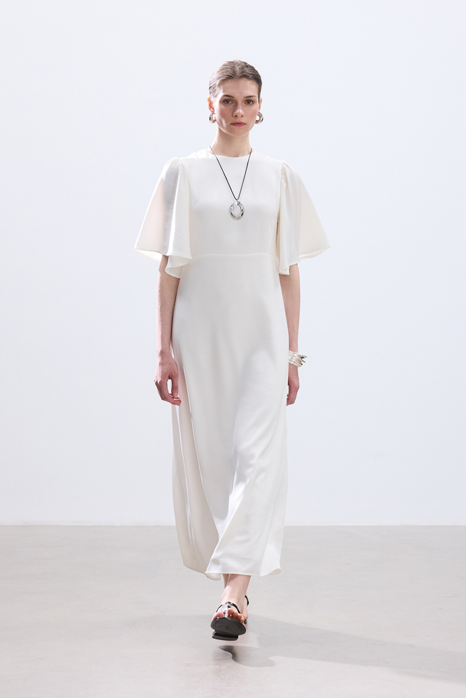 BE BLUE - EKRU ROMANTİK SATEN ELBİSE