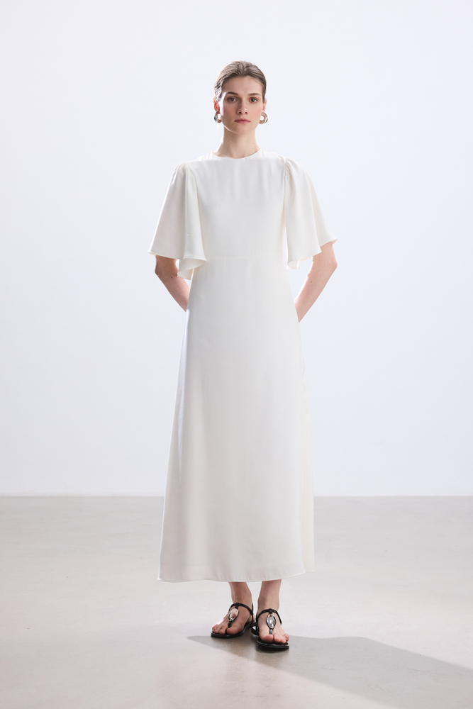 BE BLUE - EKRU ROMANTİK SATEN ELBİSE