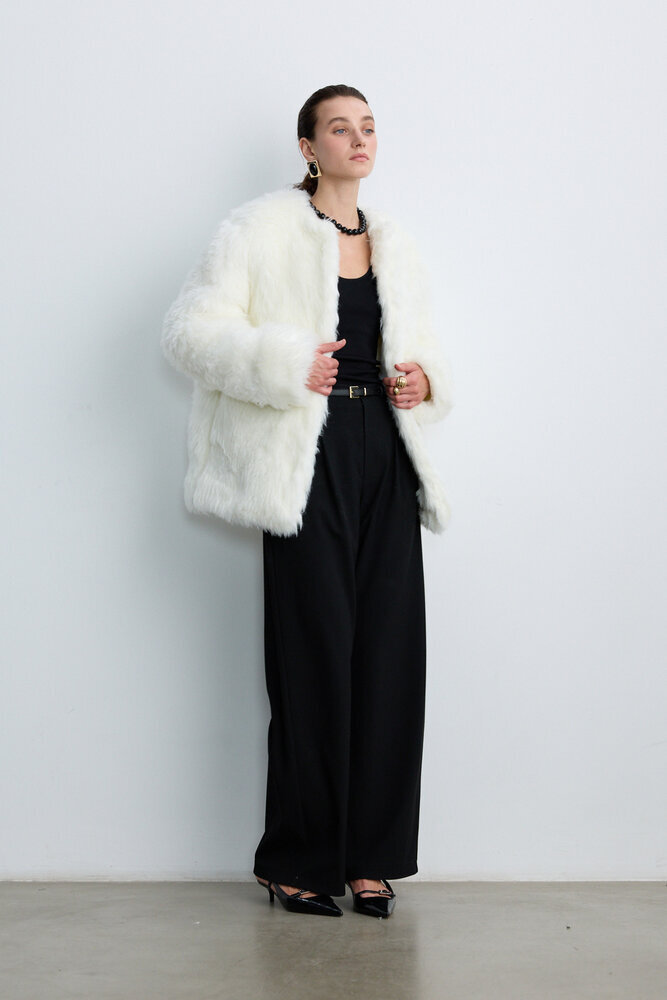 BE BLUE - EKRU SUNİ KÜRK CEKET