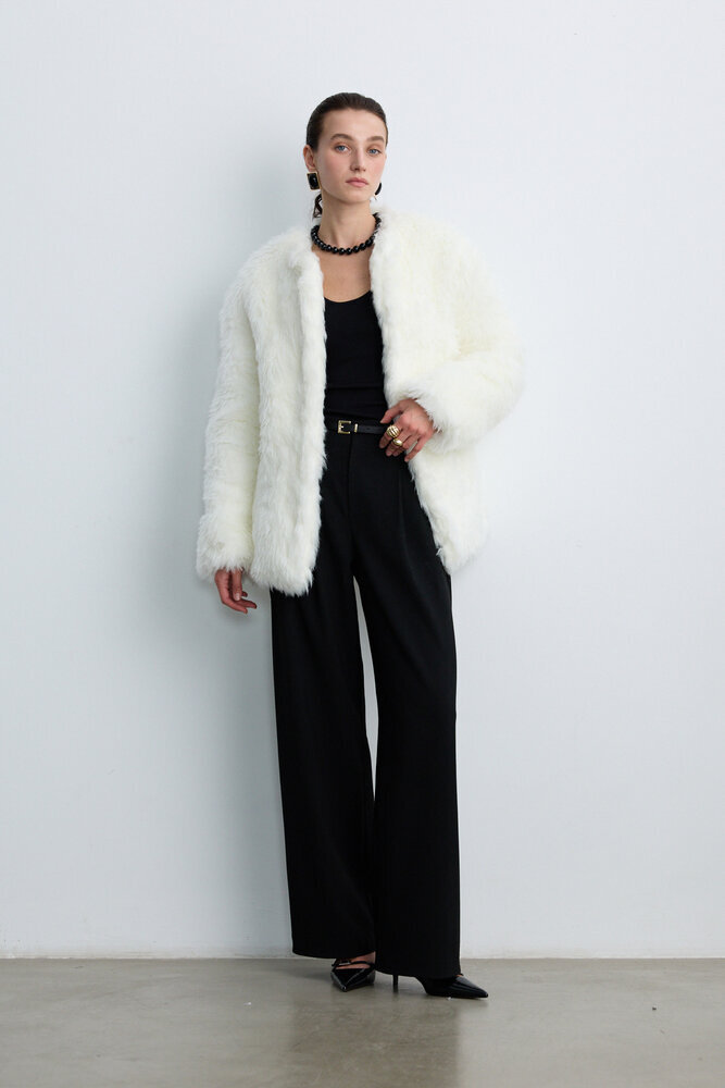 BE BLUE - EKRU SUNİ KÜRK CEKET