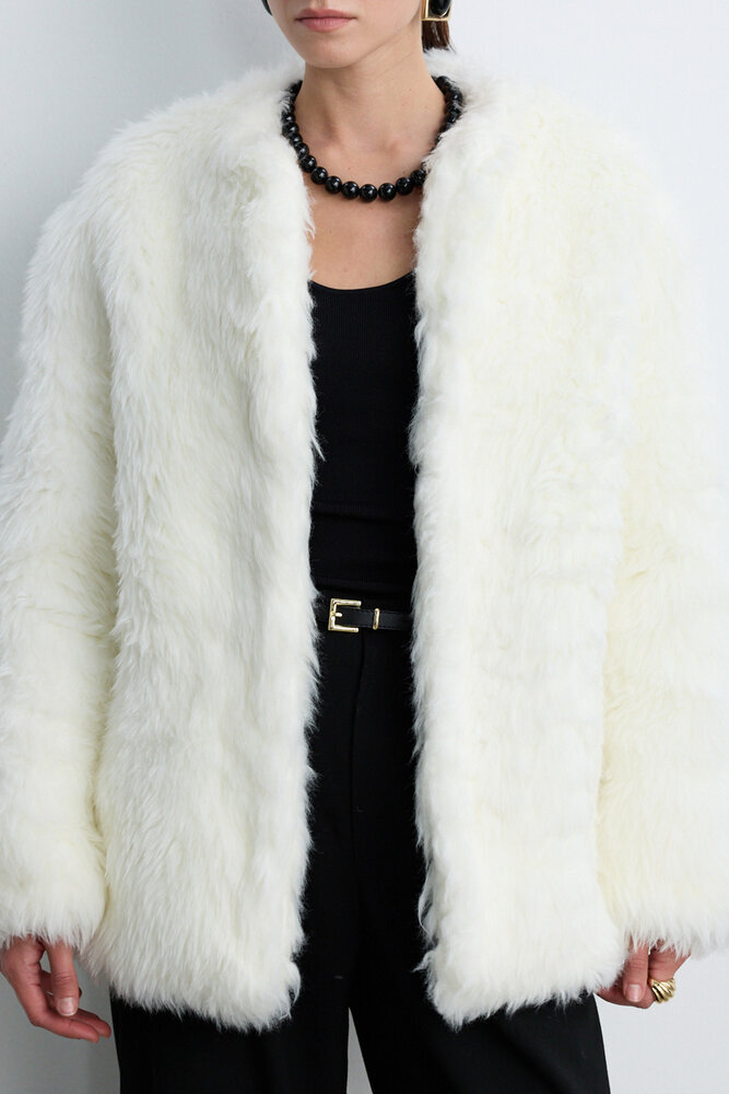 BE BLUE - EKRU SUNİ KÜRK CEKET