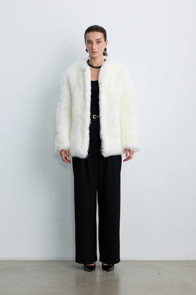 BE BLUE - EKRU SUNİ KÜRK CEKET