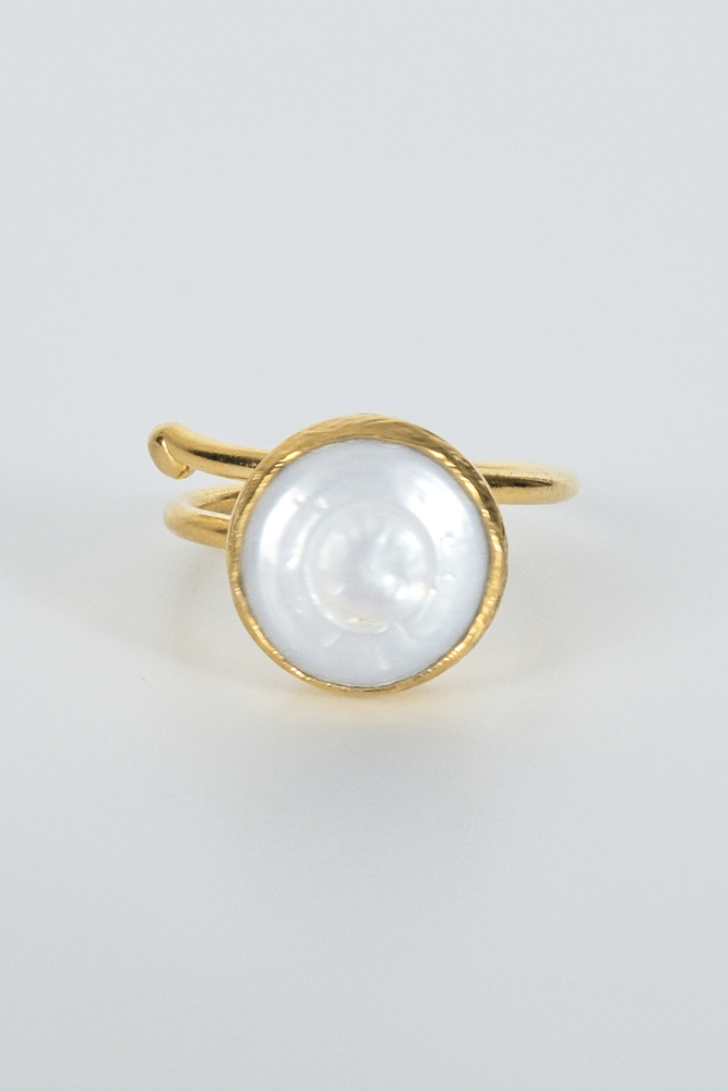 BE BLUE - EL YAPIMI SEDEF TAŞLI GOLD YÜZÜK