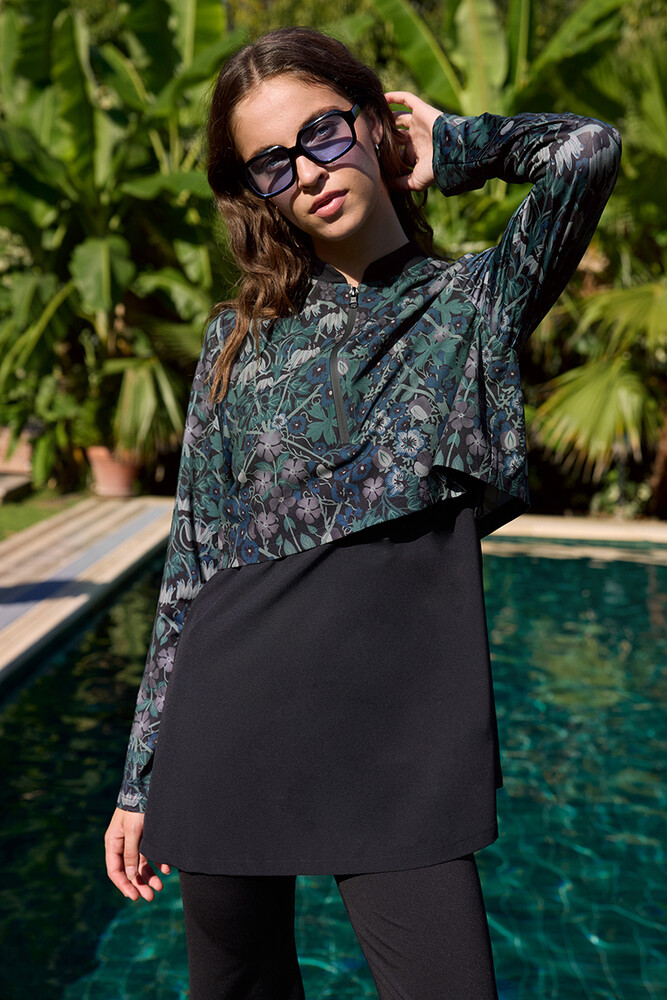 BE BLUE - FLORAL DESENLİ COMFORT TESETTÜR MAYO ELBİSE