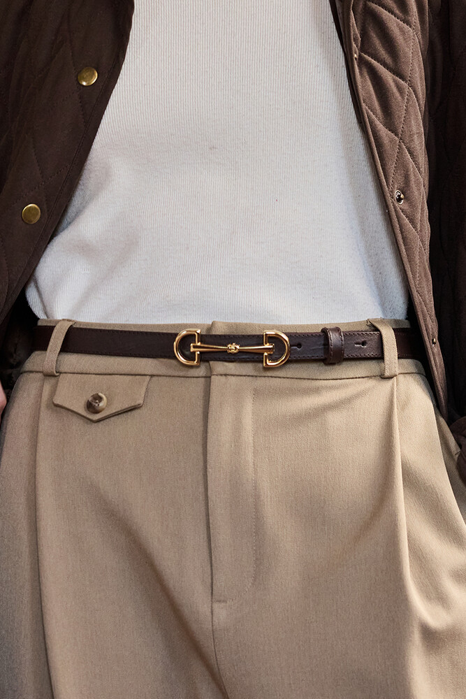 BE BLUE - GOLD TOKA DETAYLI KAHVERENGİ İNCE KEMER