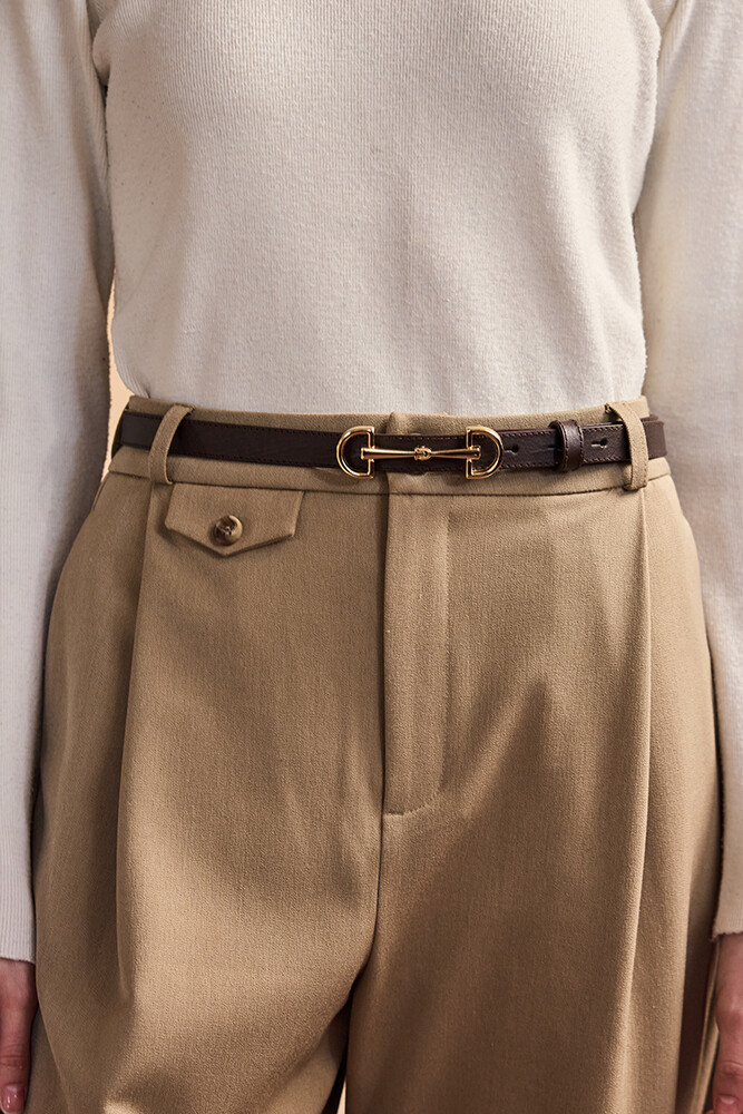 BE BLUE - GOLD TOKA DETAYLI KAHVERENGİ İNCE KEMER