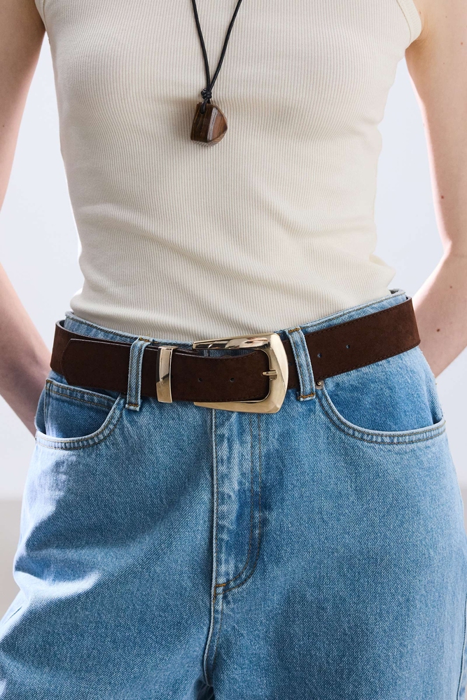 BE BLUE - KAHVERENGİ GOLD TOKALI SÜET KEMER