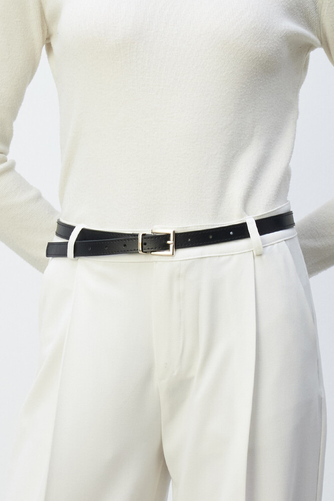 BE BLUE - 90S GOLD TOKALI SİYAH İNCE KEMER