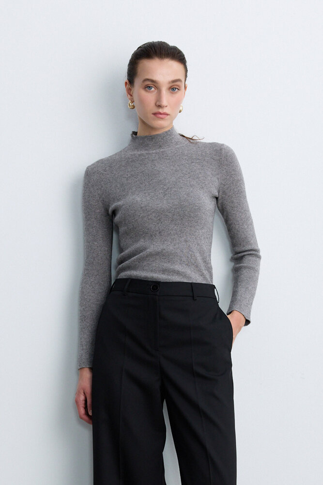 BE BLUE - GRİ MELANJ BALIKÇI TRİKO KAZAK