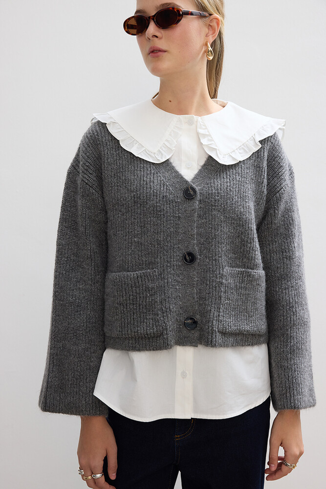 BE BLUE - GRİ CEP DETAYLI HIRKA