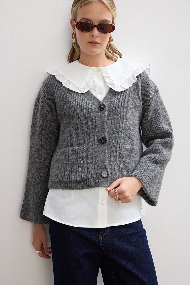 BE BLUE - GRİ CEP DETAYLI HIRKA