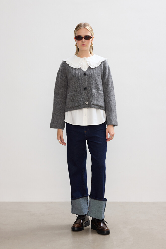 BE BLUE - GRİ CEP DETAYLI HIRKA