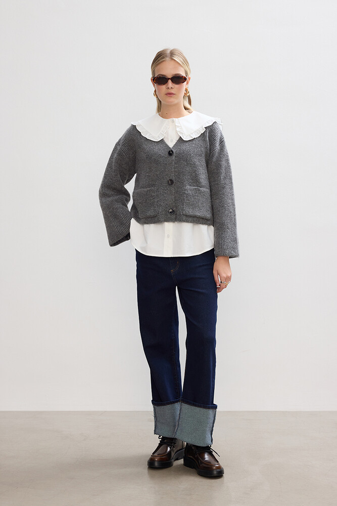 BE BLUE - GRİ CEP DETAYLI HIRKA