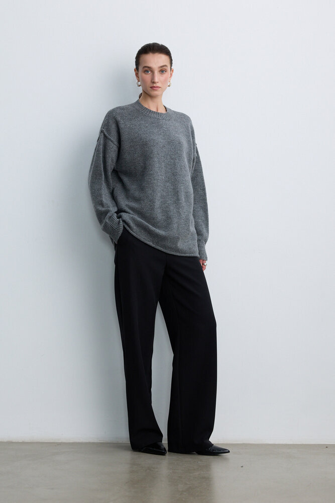 BE BLUE - GRİ DİKİŞ DETAYLI TRİKO KAZAK