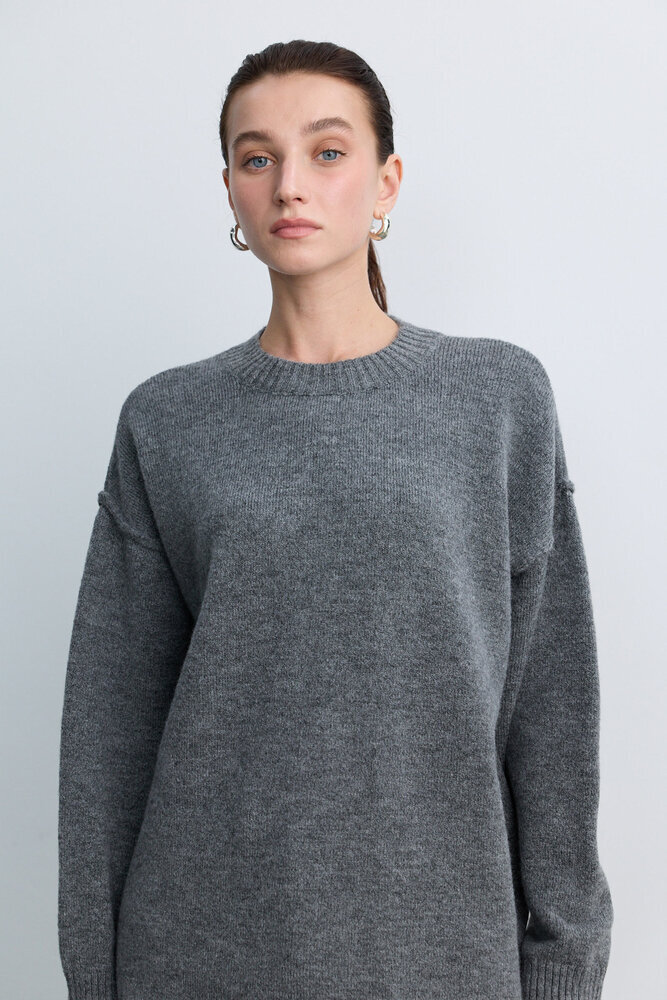 BE BLUE - GRİ DİKİŞ DETAYLI TRİKO KAZAK