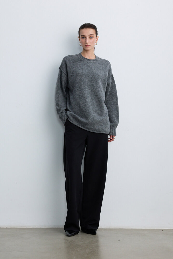 BE BLUE - GRİ DİKİŞ DETAYLI TRİKO KAZAK