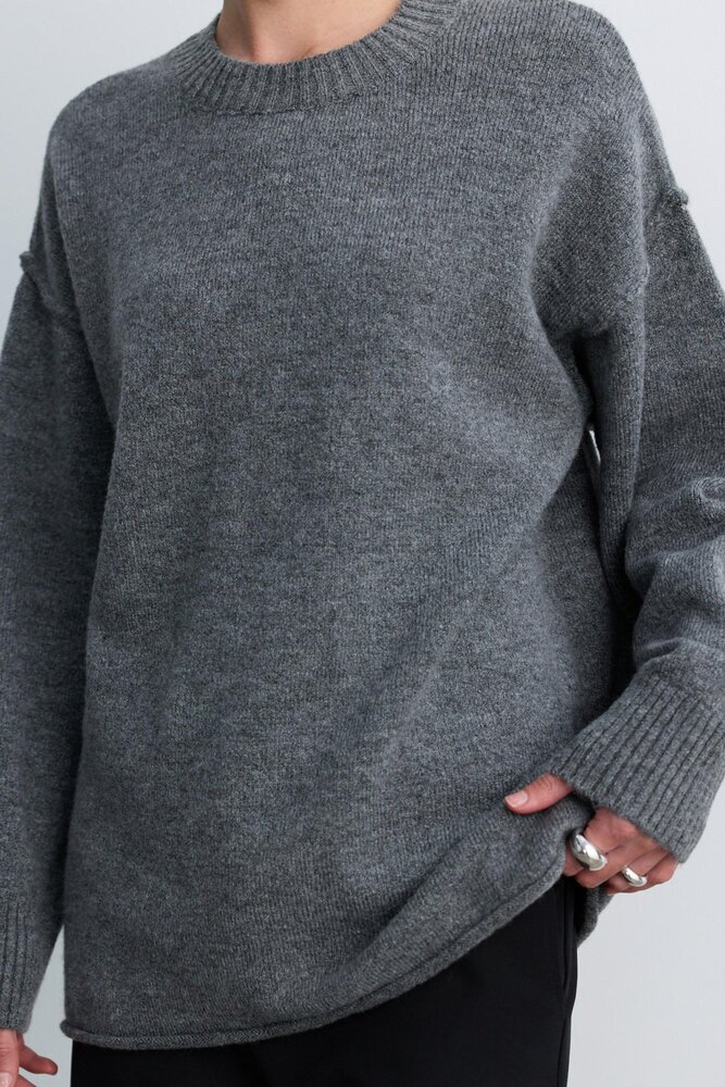 BE BLUE - GRİ DİKİŞ DETAYLI TRİKO KAZAK