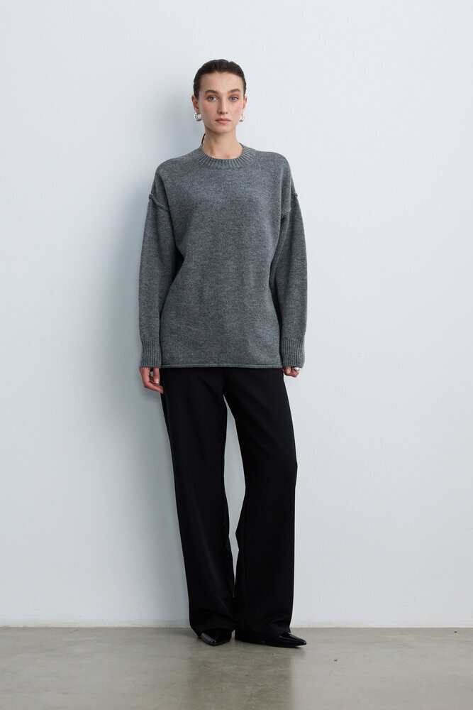 BE BLUE - GRİ DİKİŞ DETAYLI TRİKO KAZAK