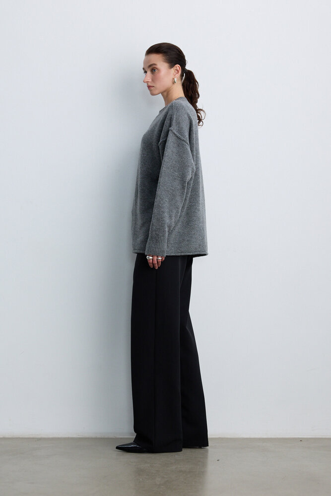 BE BLUE - GRİ DİKİŞ DETAYLI TRİKO KAZAK