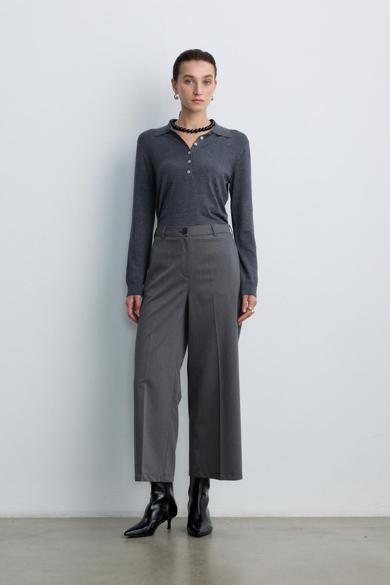 GRİ KISA STRAIGHT FIT PANTOLON