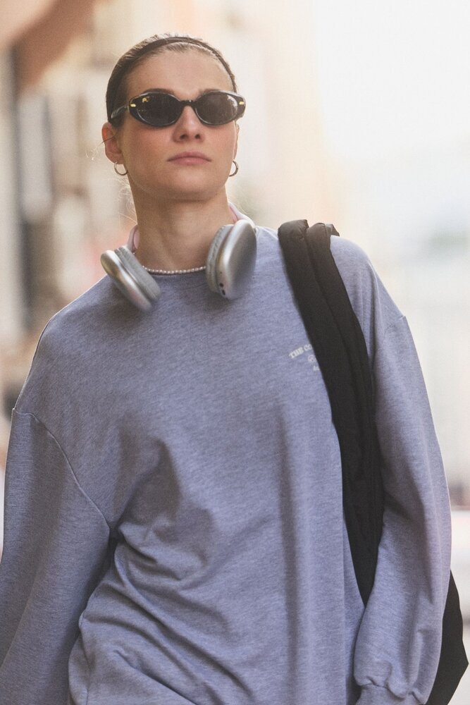 GRİ MELANJ BİSİKLET YAKA UZUN SWEATSHIRT - Thumbnail