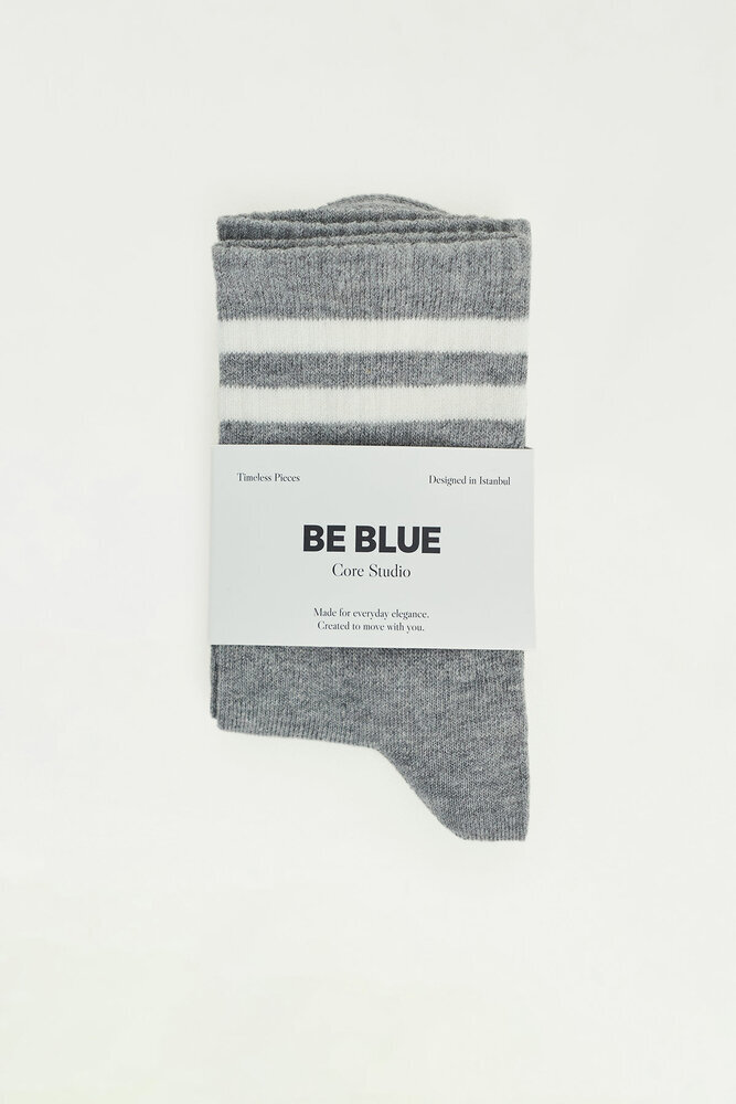 BE BLUE - GRİ MELANJ ÇİZGİ DETAYLI ÇORAP