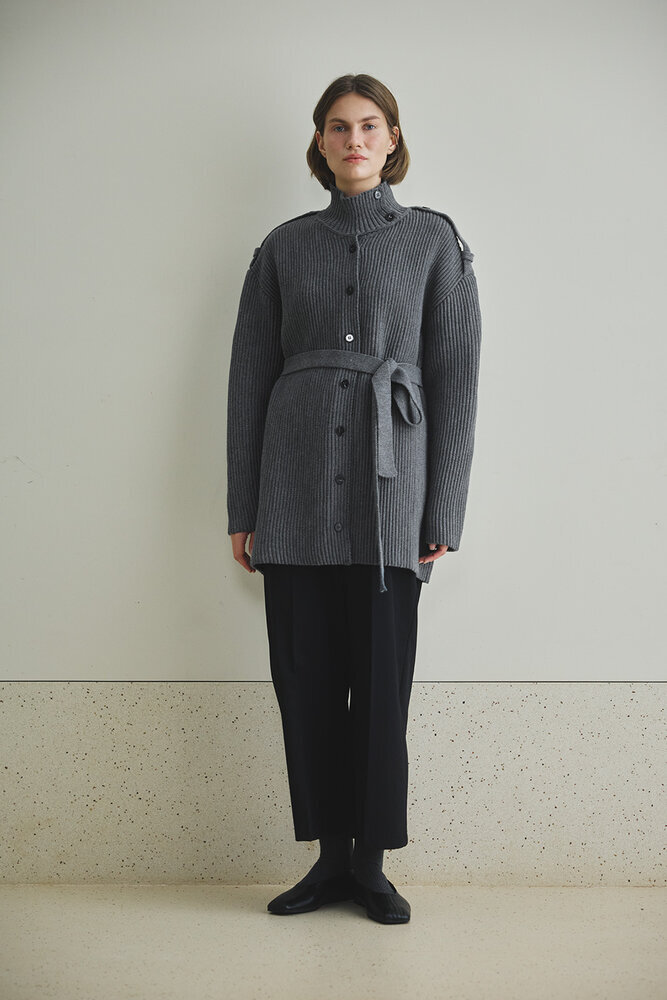 BE BLUE - GRİ MELANJ DİK YAKA HIRKA