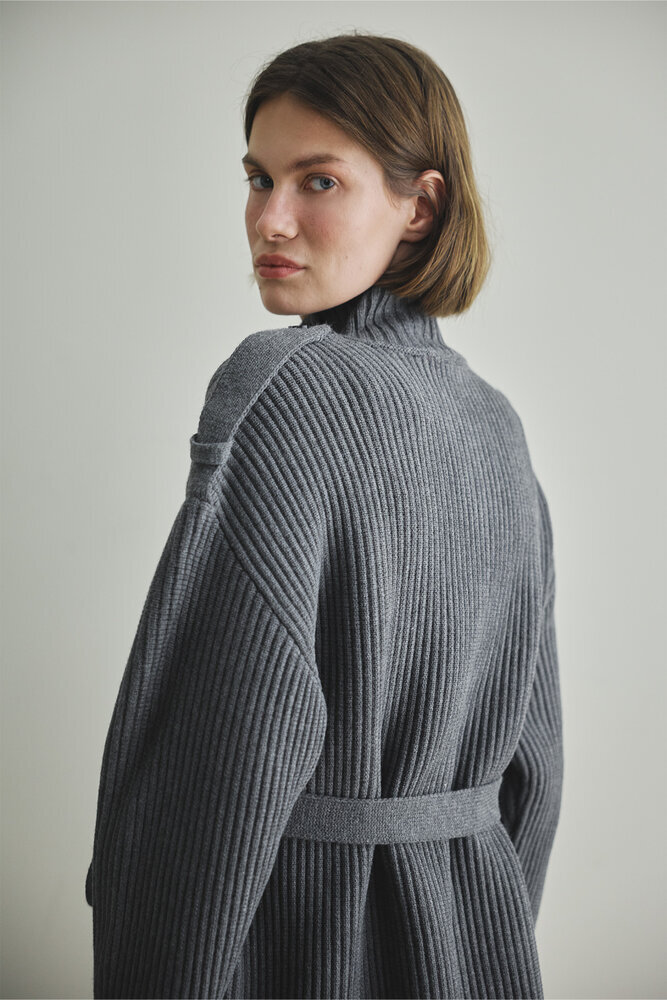 BE BLUE - GRİ MELANJ DİK YAKA HIRKA