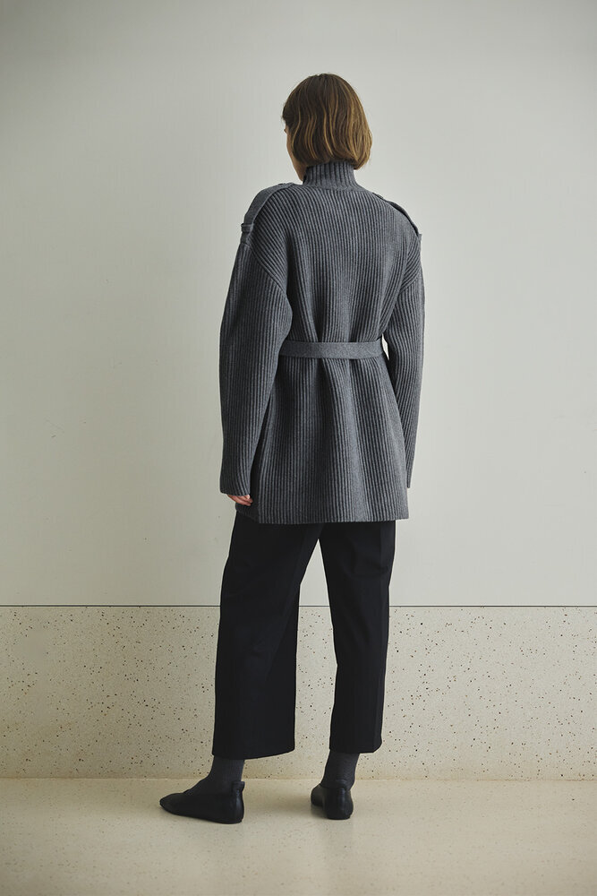 BE BLUE - GRİ MELANJ DİK YAKA HIRKA