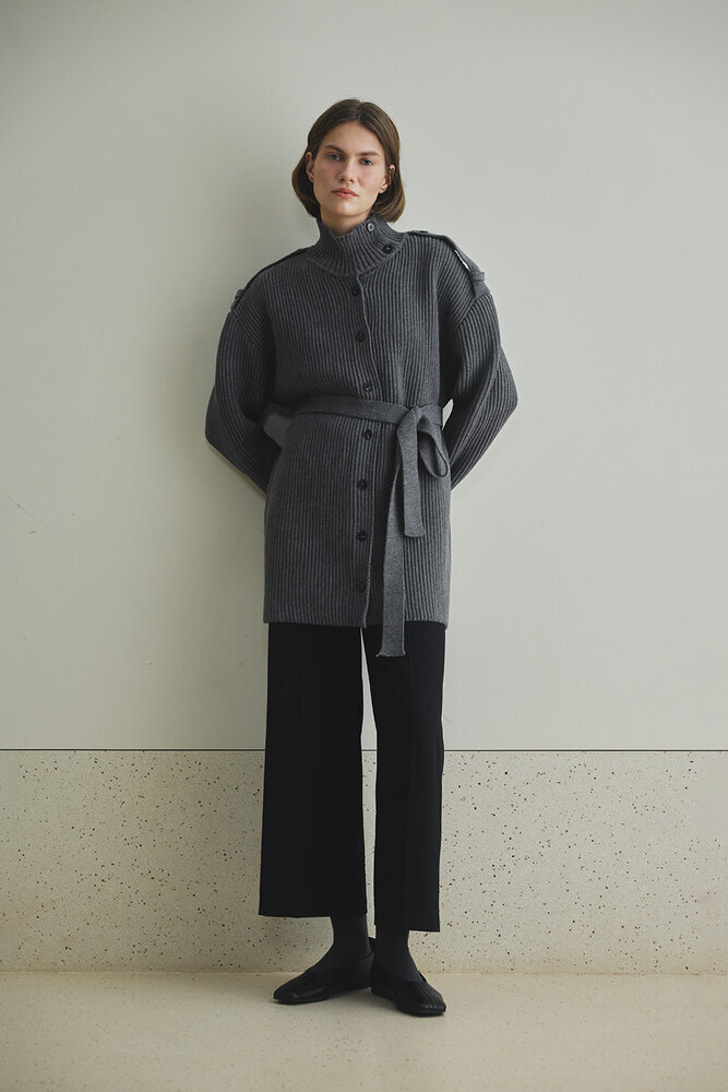 BE BLUE - GRİ MELANJ DİK YAKA HIRKA