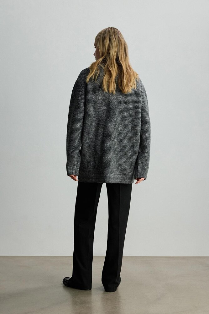 BE BLUE - GRİ MELANJ GÖRÜNÜMLÜ OVERSIZE KAZAK