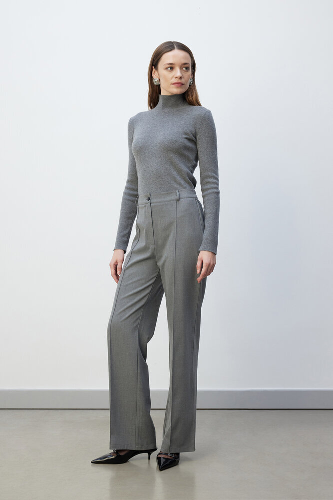 BE BLUE - GRİ NERVÜRLÜ PALAZZO PANTOLON