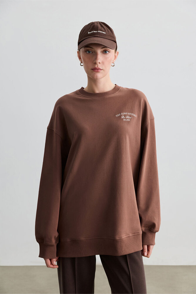 GÜL KURUSU BİSİKLET YAKA UZUN SWEATSHIRT - Thumbnail