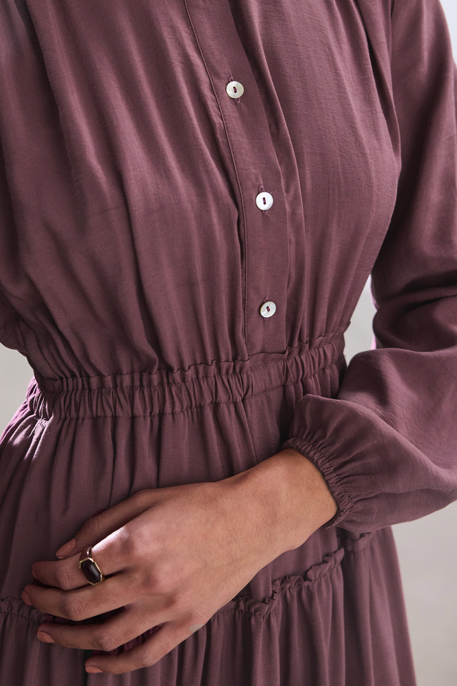 BE BLUE - GÜL KURUSU NERVÜRLÜ MODAL ELBİSE