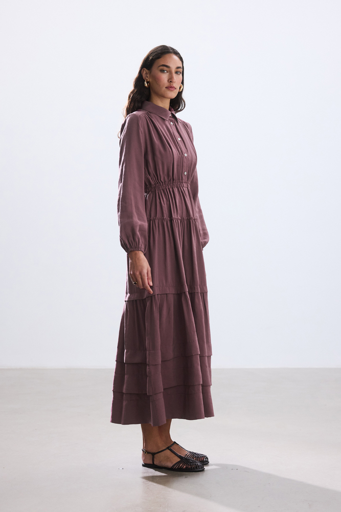 BE BLUE - GÜL KURUSU NERVÜRLÜ MODAL ELBİSE