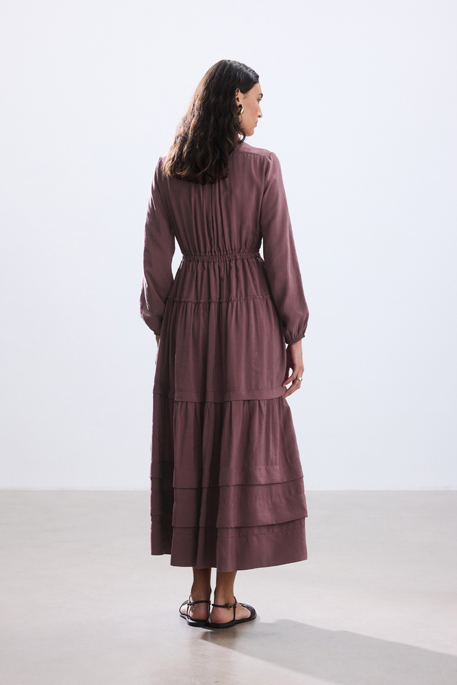 BE BLUE - GÜL KURUSU NERVÜRLÜ MODAL ELBİSE