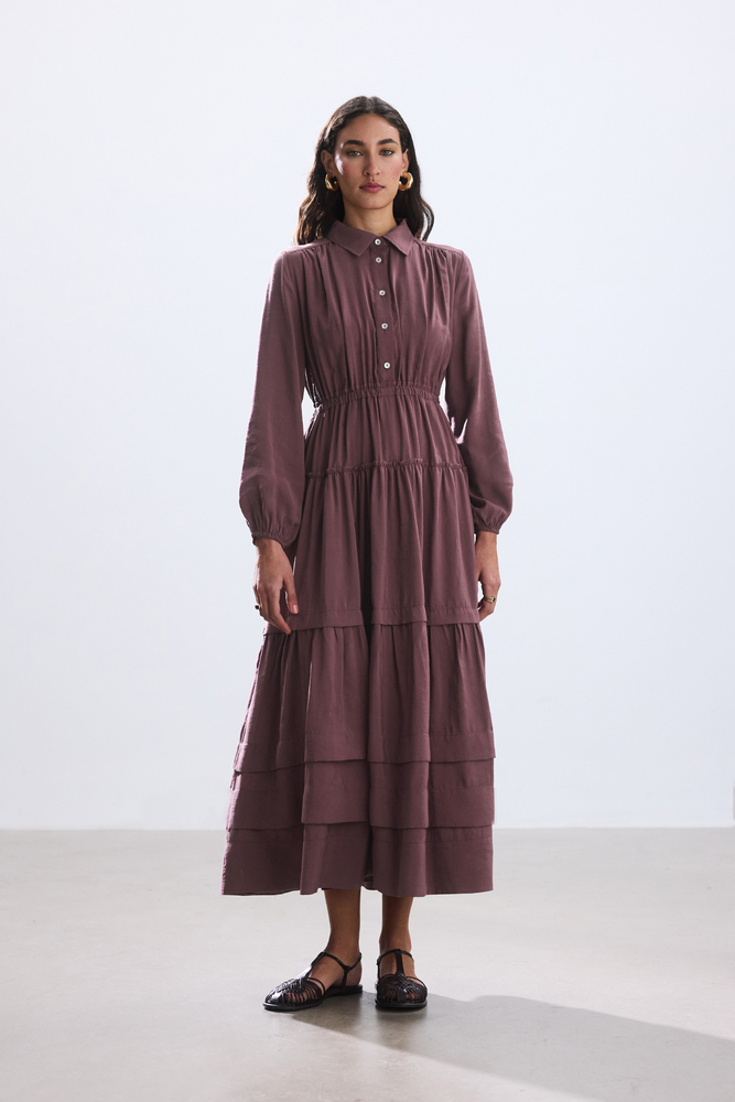 BE BLUE - GÜL KURUSU NERVÜRLÜ MODAL ELBİSE