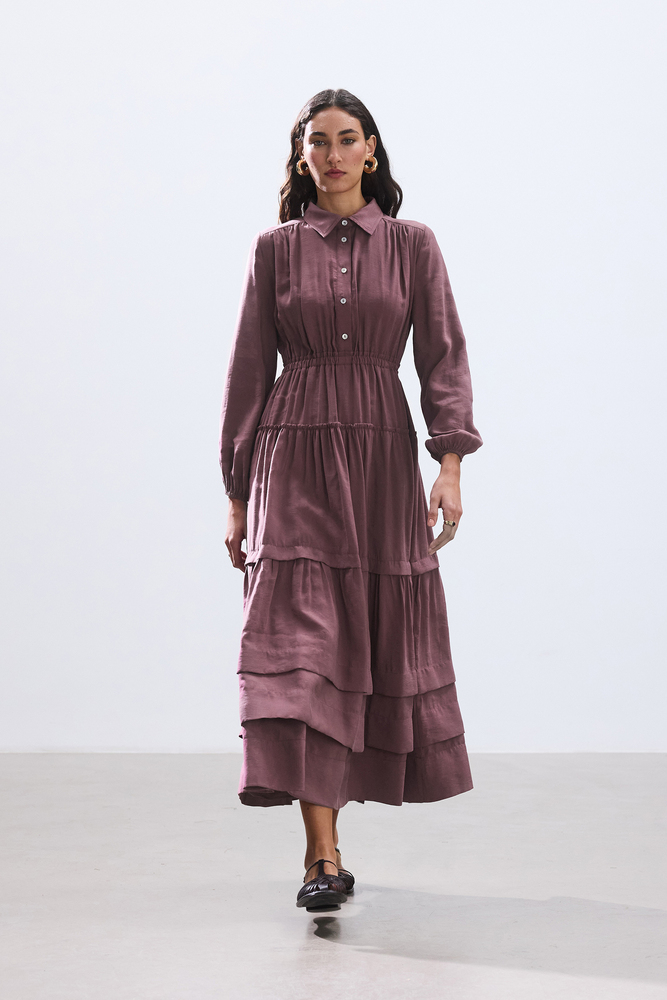 BE BLUE - GÜL KURUSU NERVÜRLÜ MODAL ELBİSE