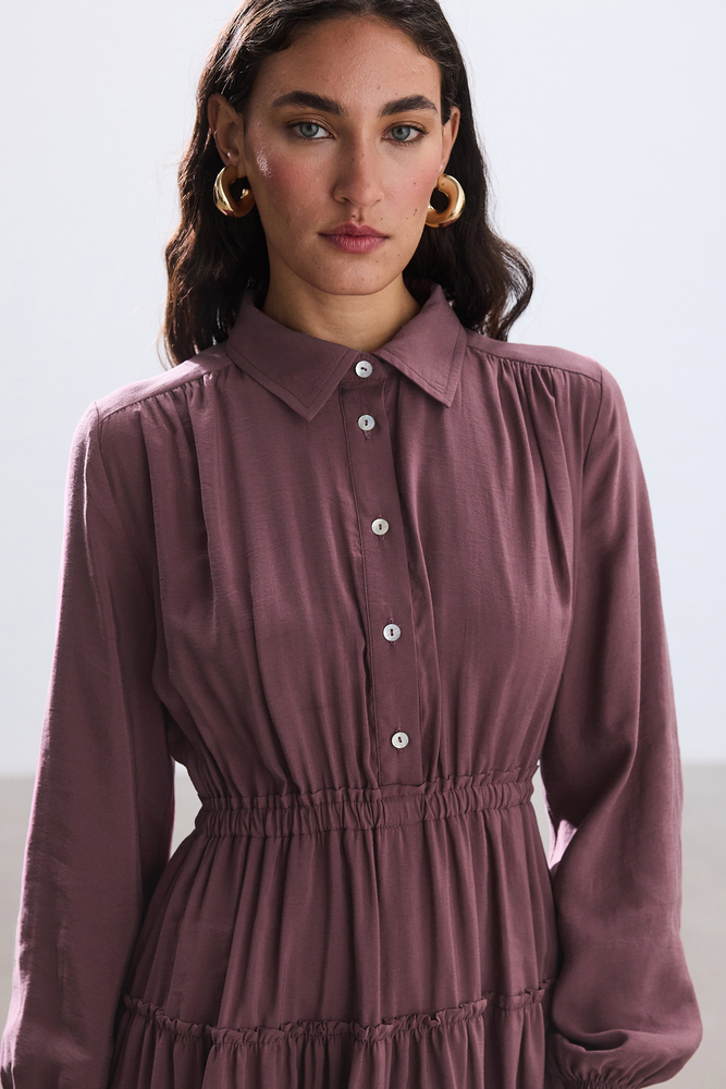 BE BLUE - GÜL KURUSU NERVÜRLÜ MODAL ELBİSE