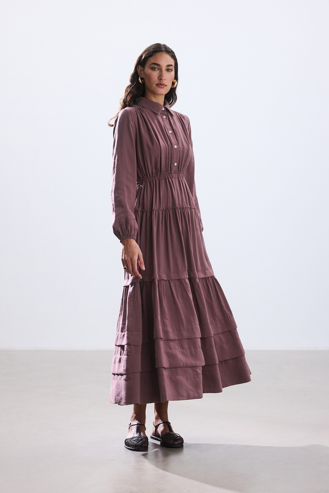 BE BLUE - GÜL KURUSU NERVÜRLÜ MODAL ELBİSE